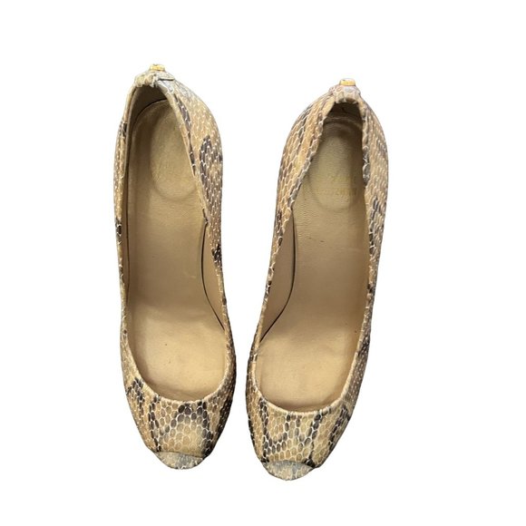 Stuart Weitzman Logo Plainfield Leather Snakeskin Peep-Toe Pump 9 Medium - Picture 13 of 16